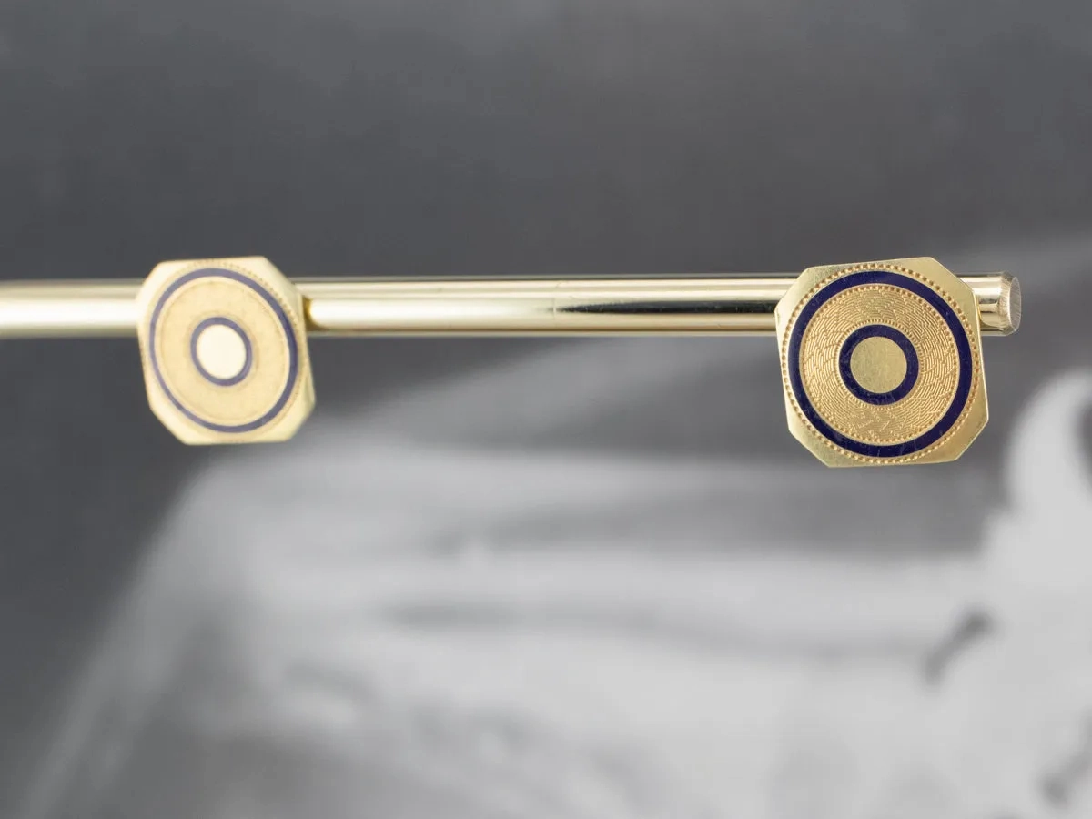 Blue Enamel Gold Geometric Stud Earrings