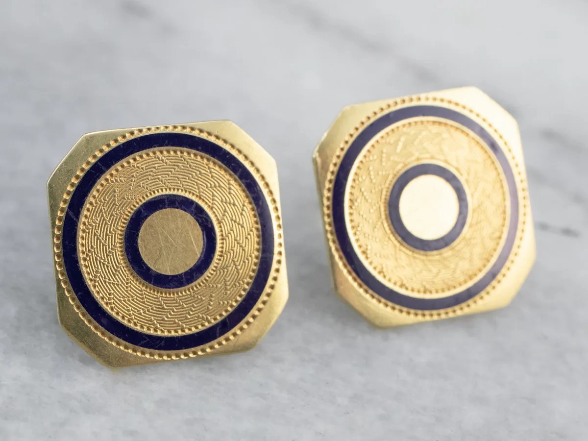 Blue Enamel Gold Geometric Stud Earrings