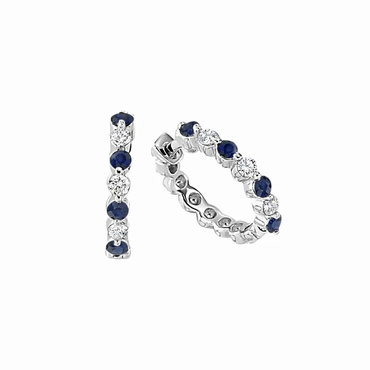 Blue Sapphire and Diamond Small Hoop Earrings