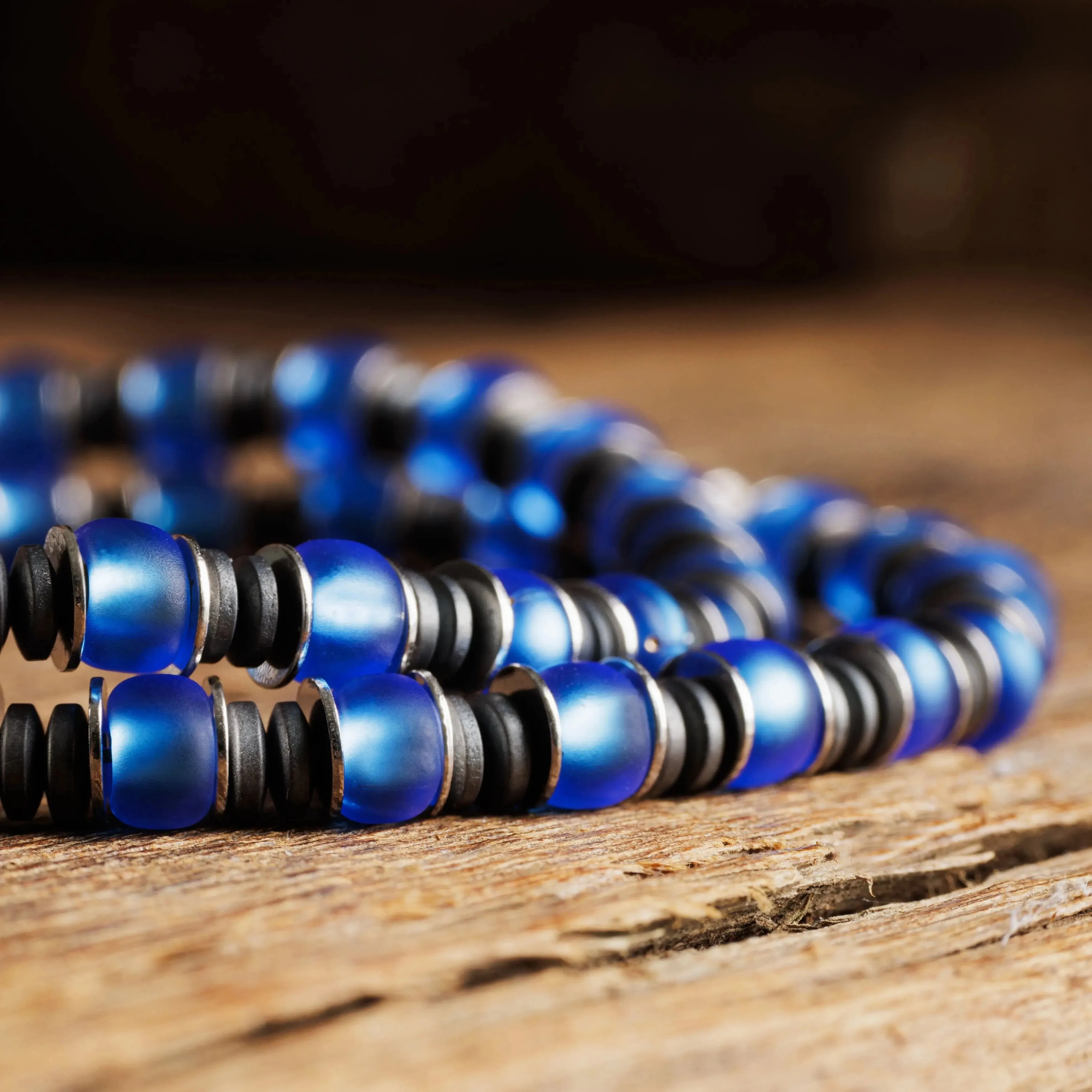 Blue Silver &amp; Hematite Bracelet VIII (6mm)
