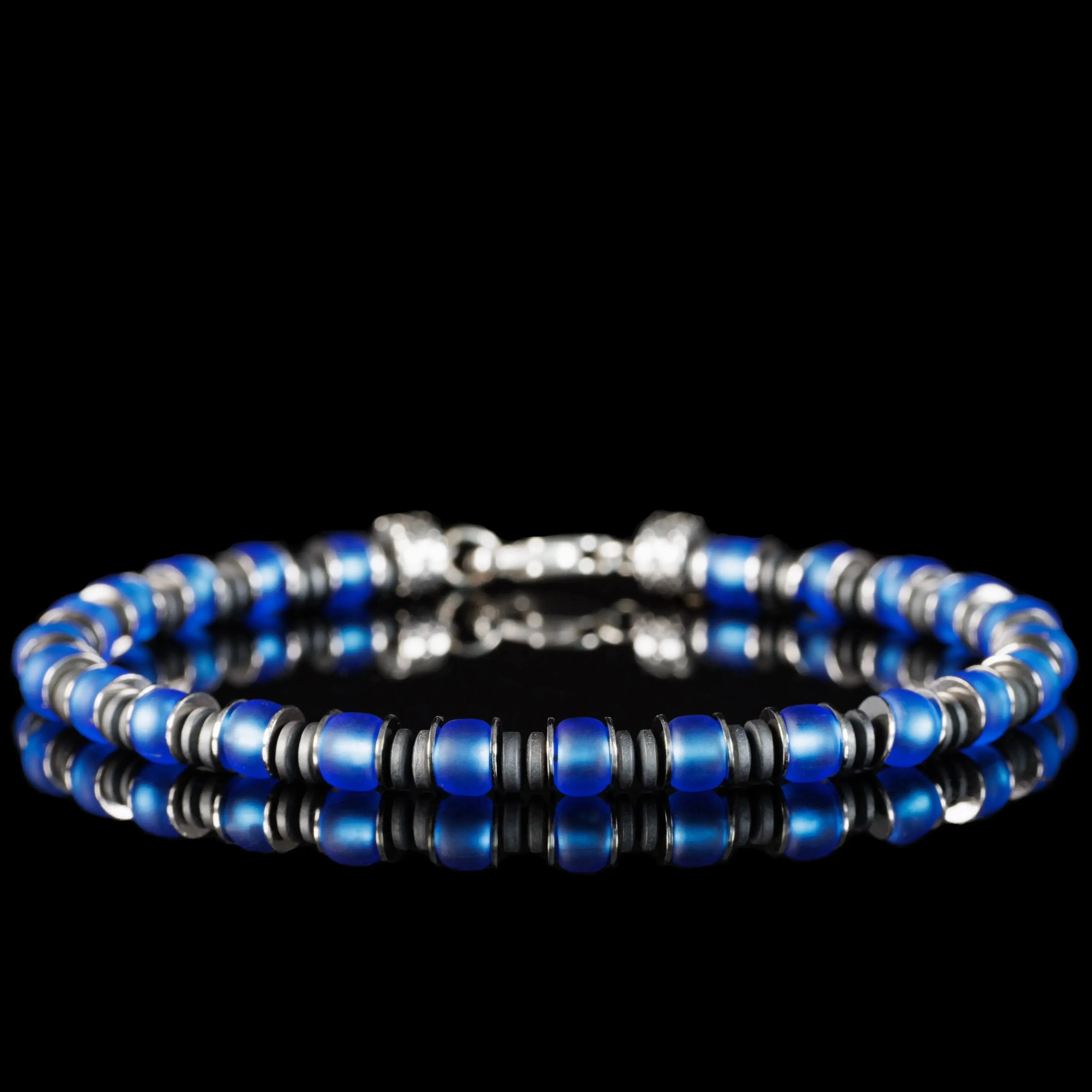 Blue Silver &amp; Hematite Bracelet VIII (6mm)