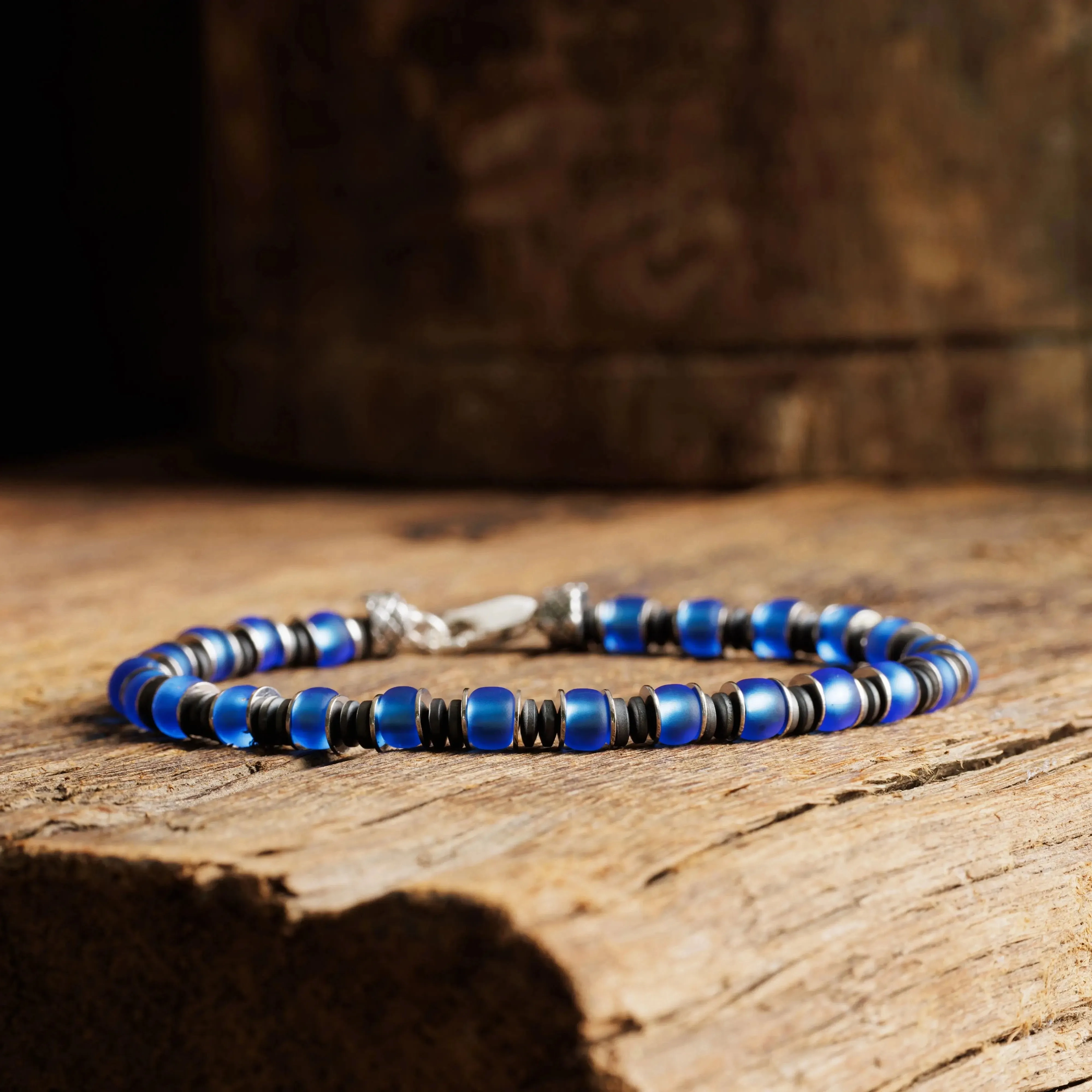 Blue Silver &amp; Hematite Bracelet VIII (6mm)