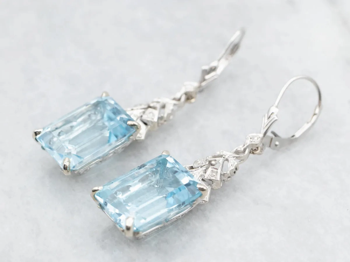 Blue Topaz and Diamond Drop Earrings
