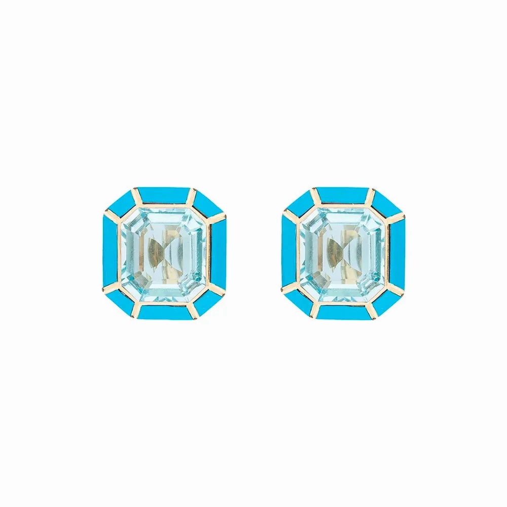 Blue Topaz and Turquoise Stud Earrings