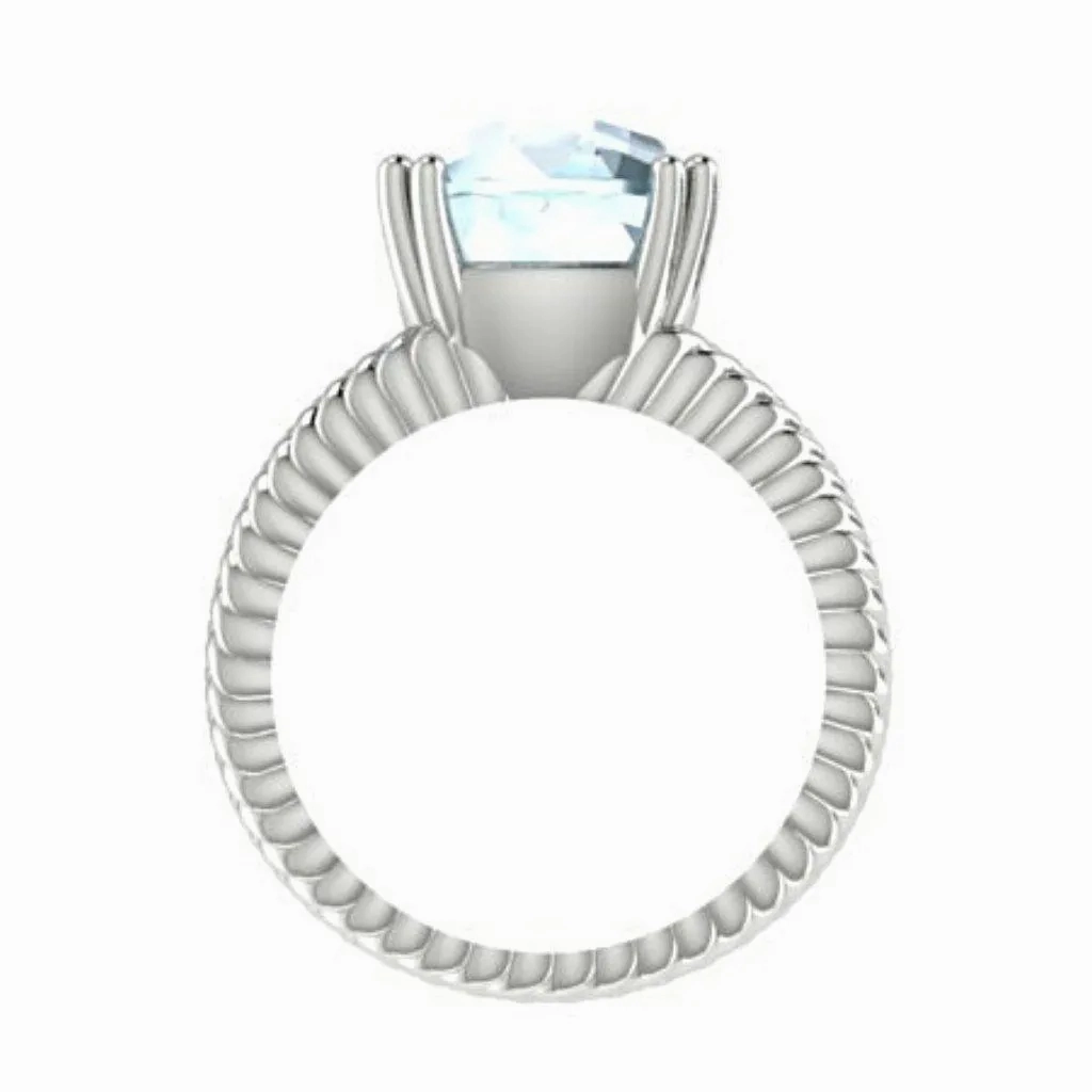Blue Topaz Cable Coil Band Ring 14K White Gold