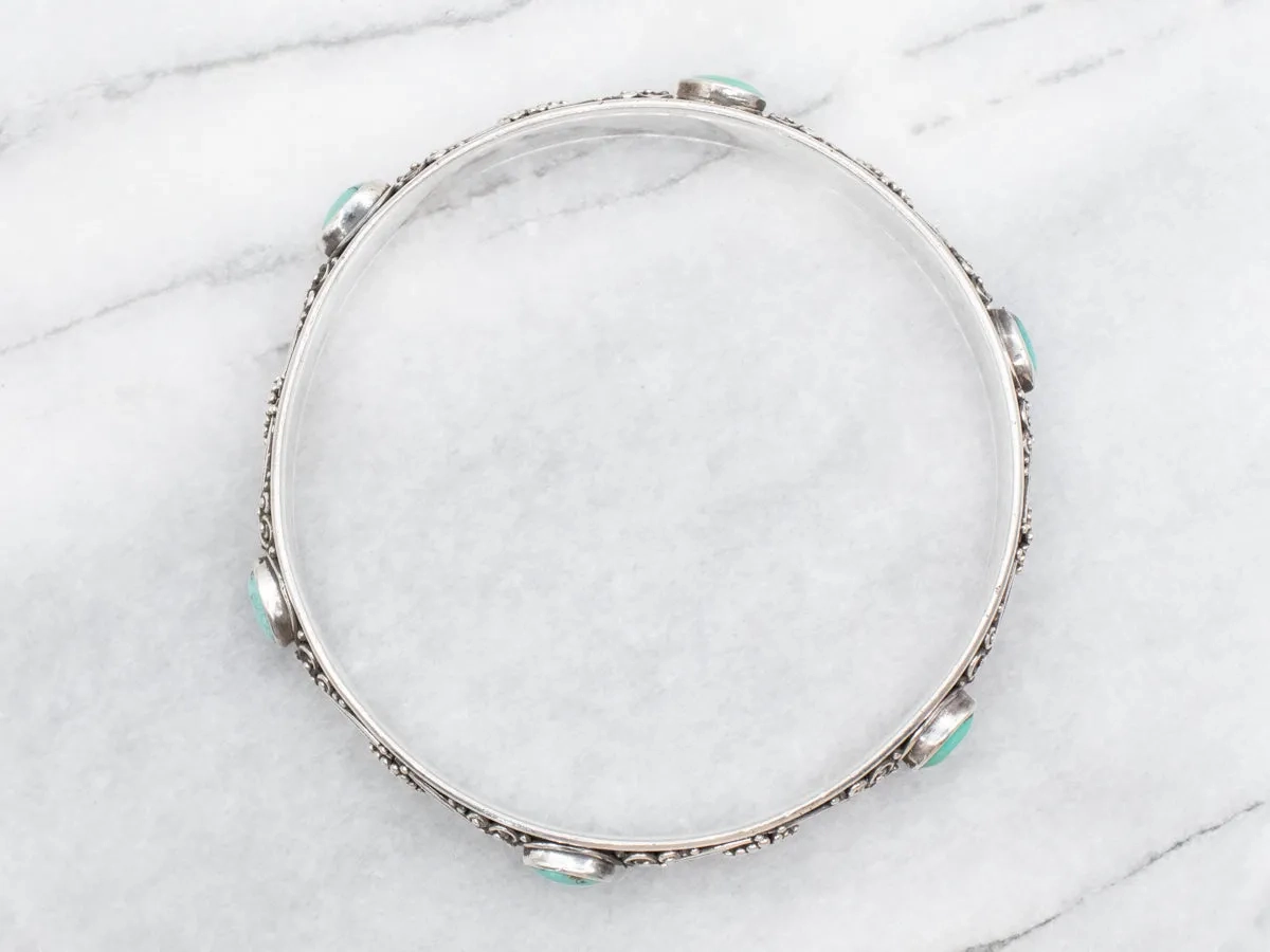 Boho Sterling Silver Turquoise Bangle Bracelet