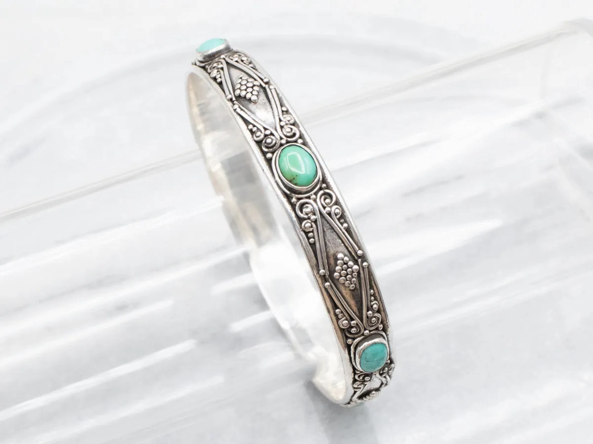Boho Sterling Silver Turquoise Bangle Bracelet