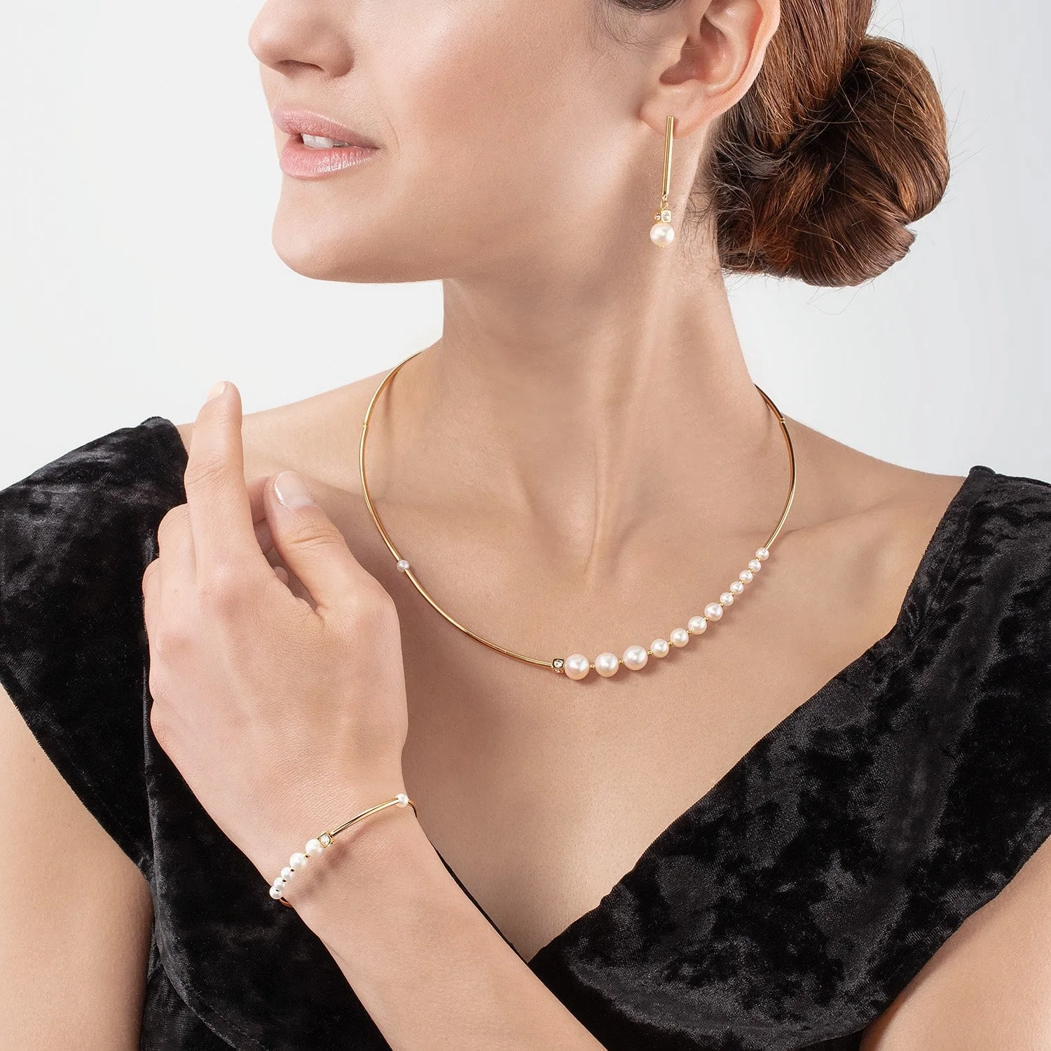 Bracelet Asymmetry Freshwater Pearls &amp; stainless steel white-gold