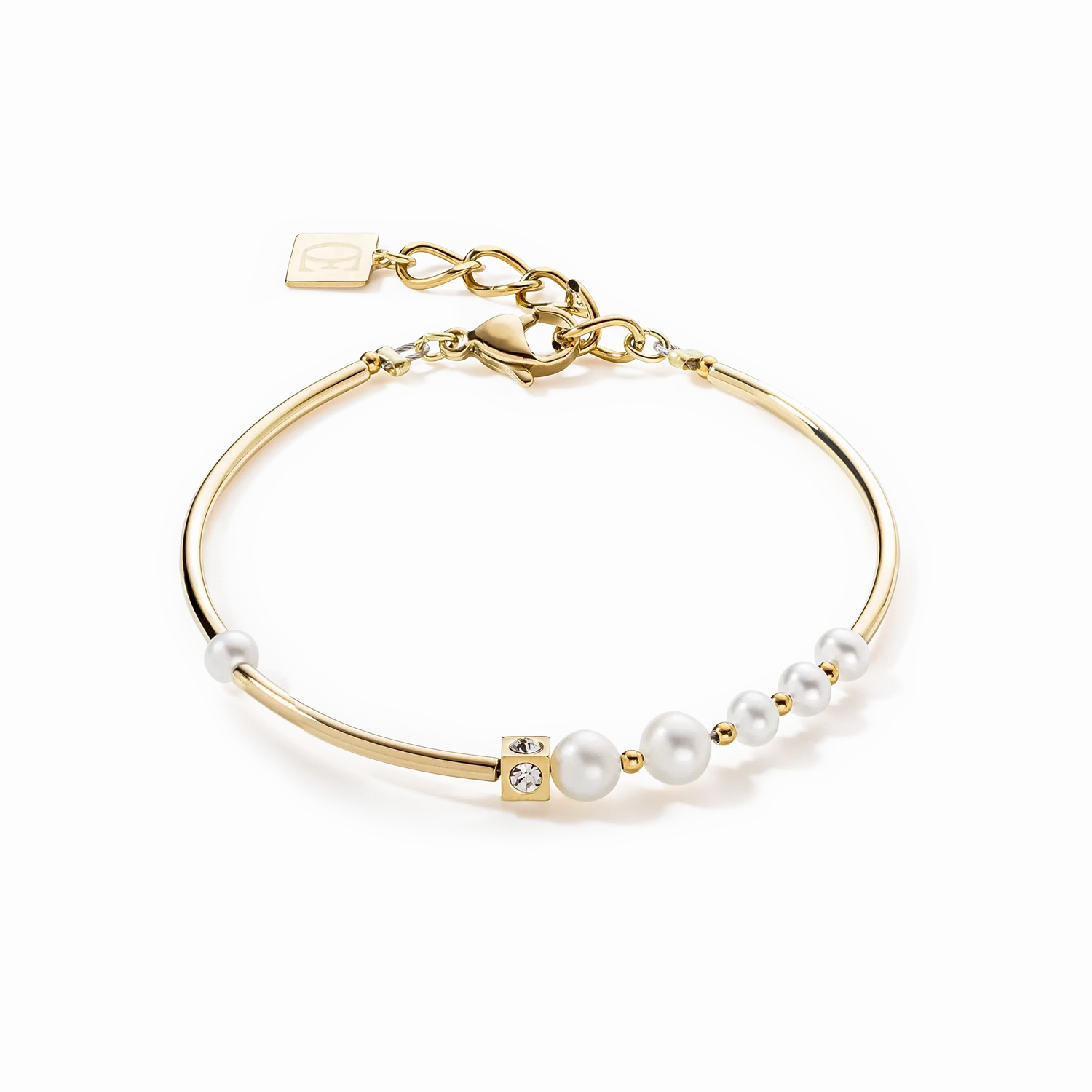 Bracelet Asymmetry Freshwater Pearls &amp; stainless steel white-gold