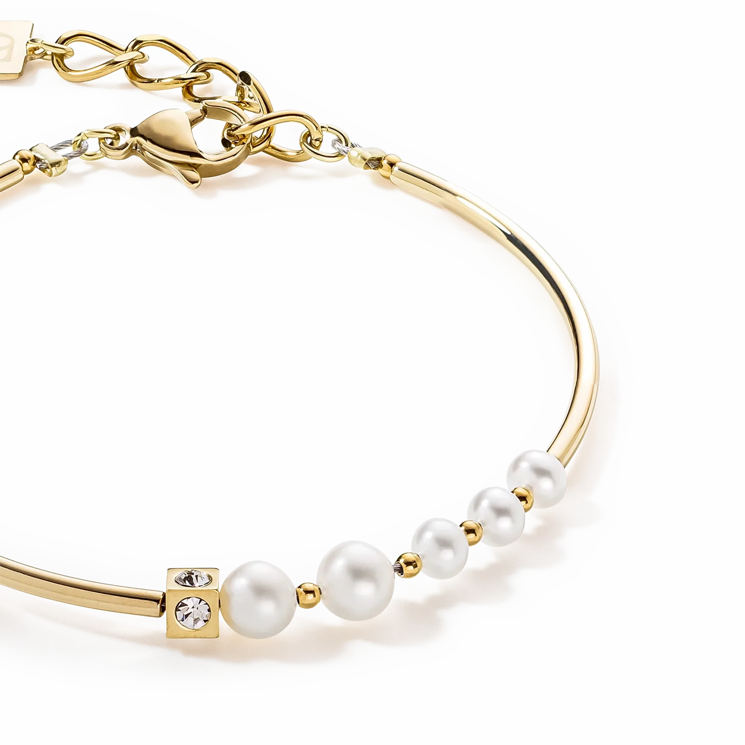 Bracelet Asymmetry Freshwater Pearls &amp; stainless steel white-gold