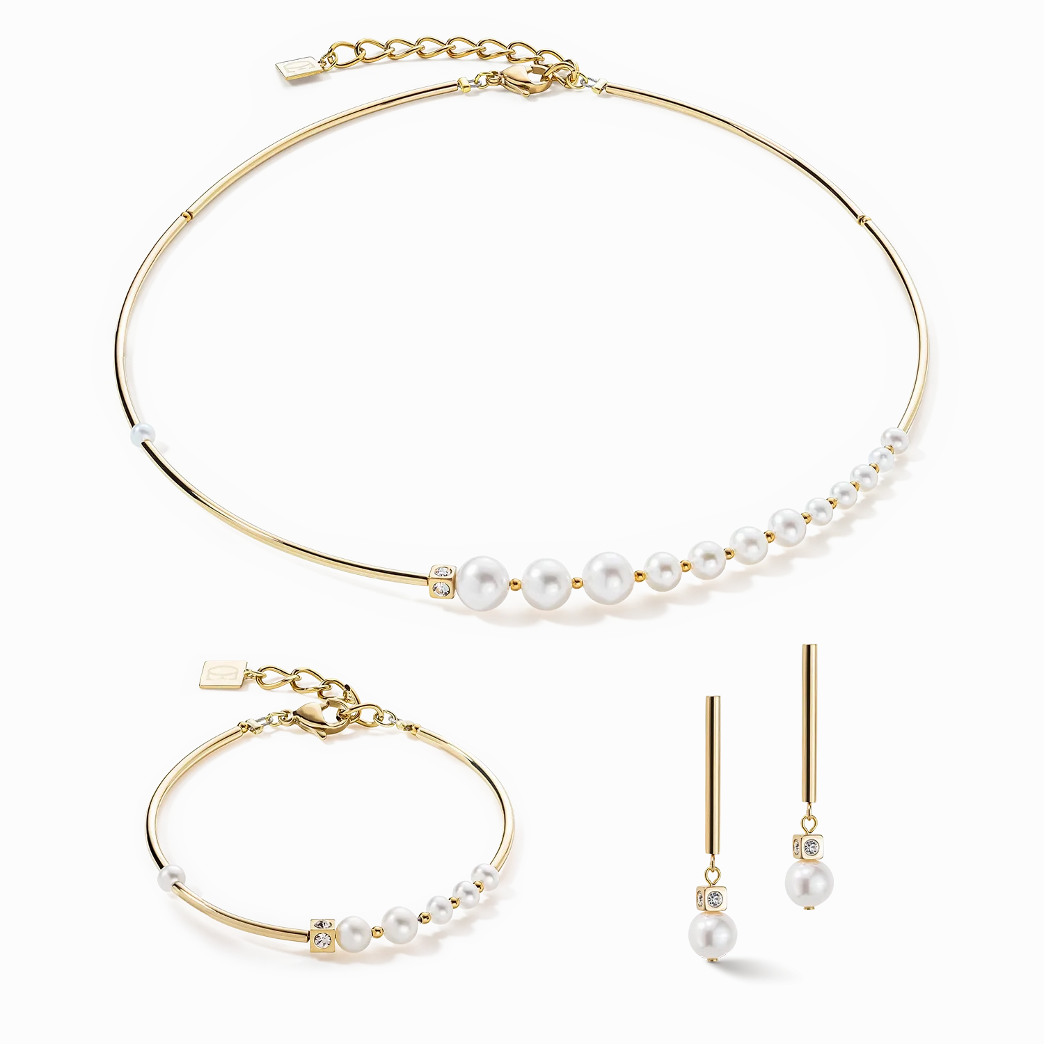 Bracelet Asymmetry Freshwater Pearls &amp; stainless steel white-gold