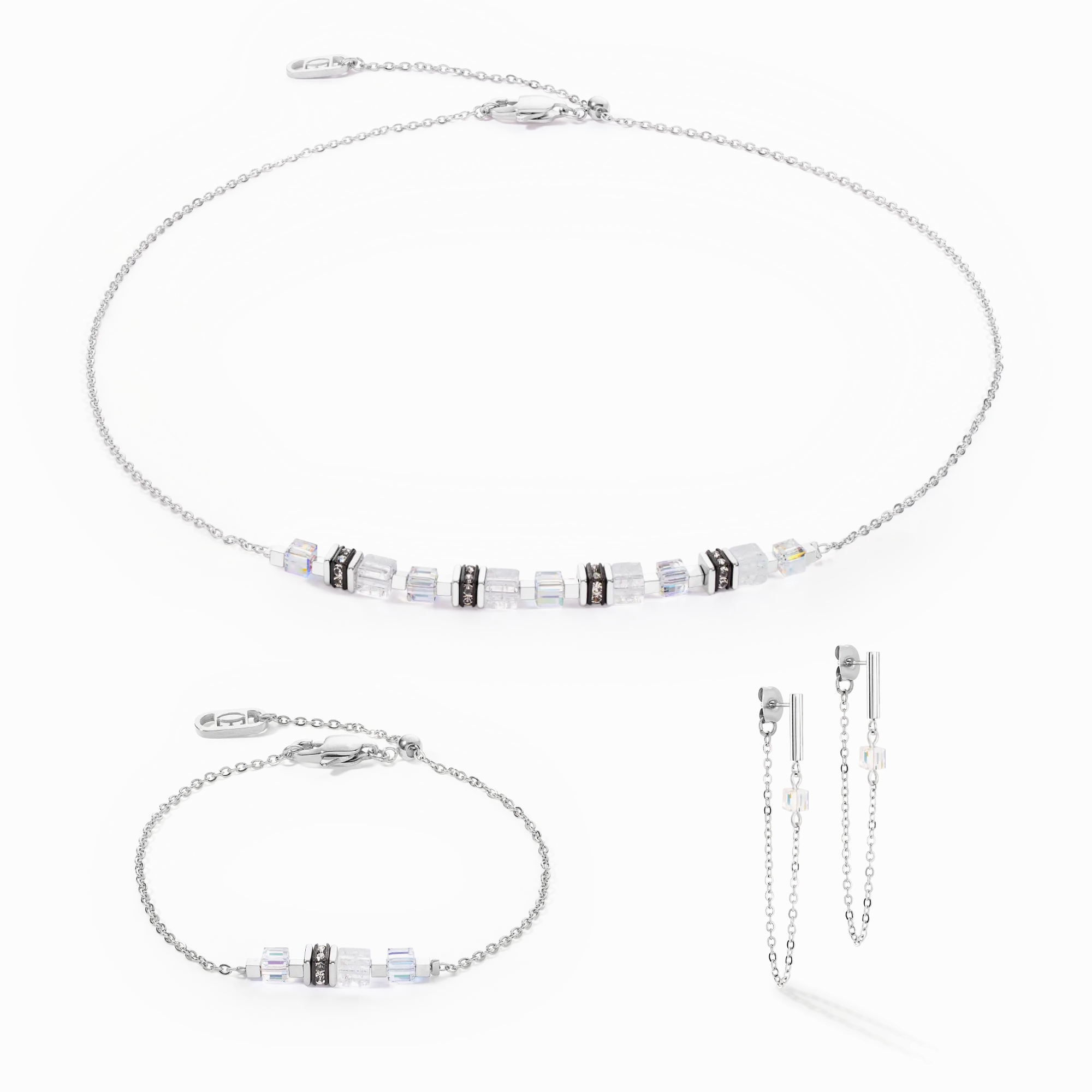 Bracelet Mini Cubes &amp; Chain silver-white