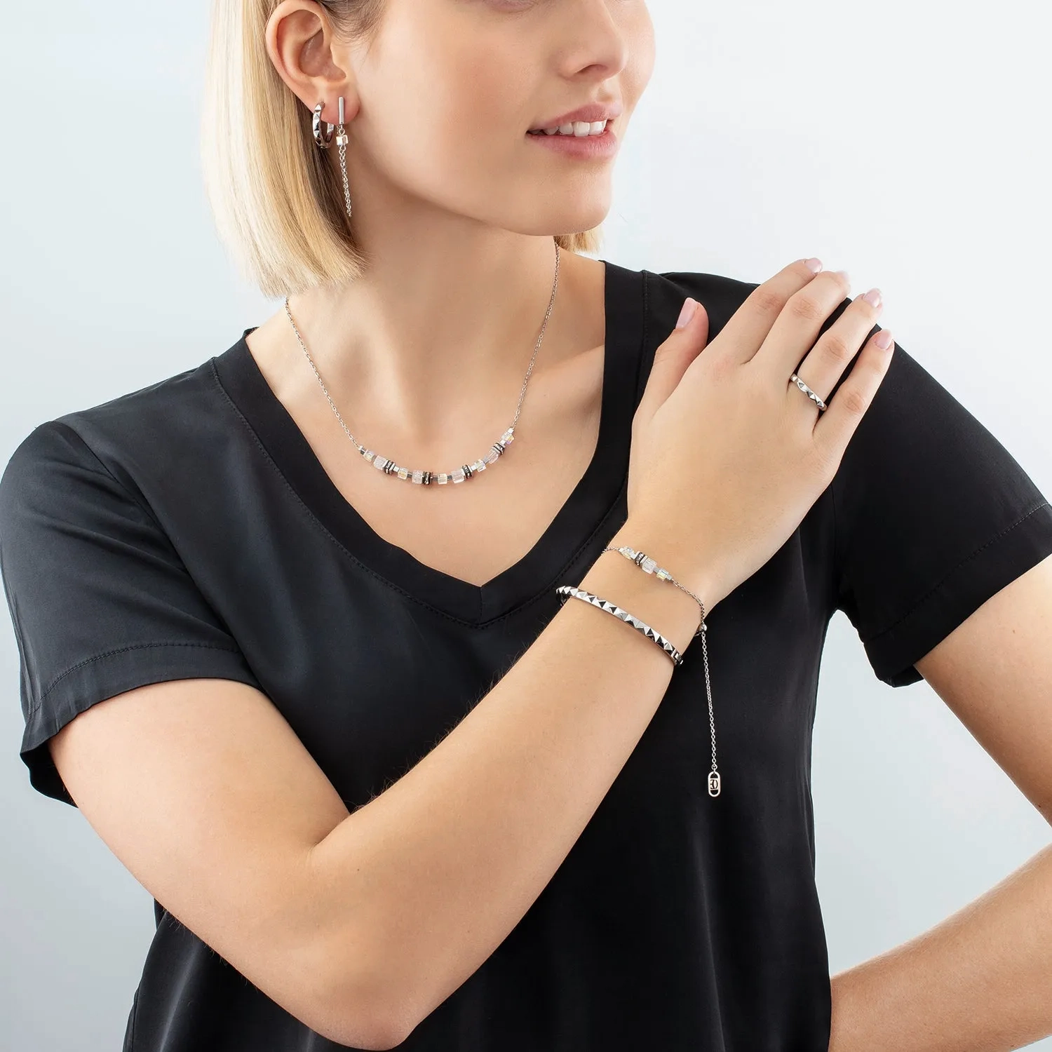 Bracelet Mini Cubes &amp; Chain silver-white