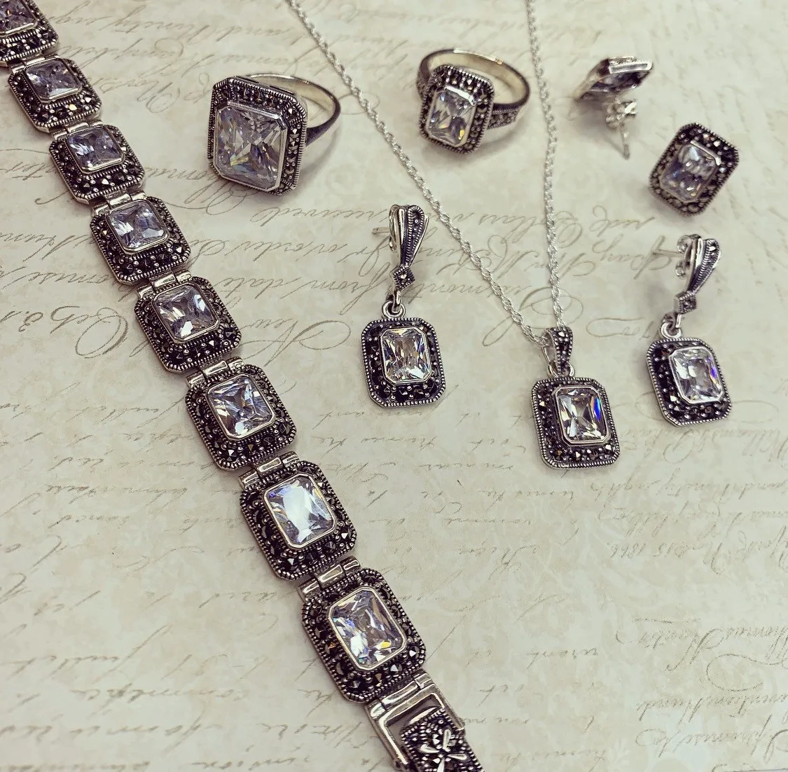 Bridal Silver Wedding Marcasite with Crystal