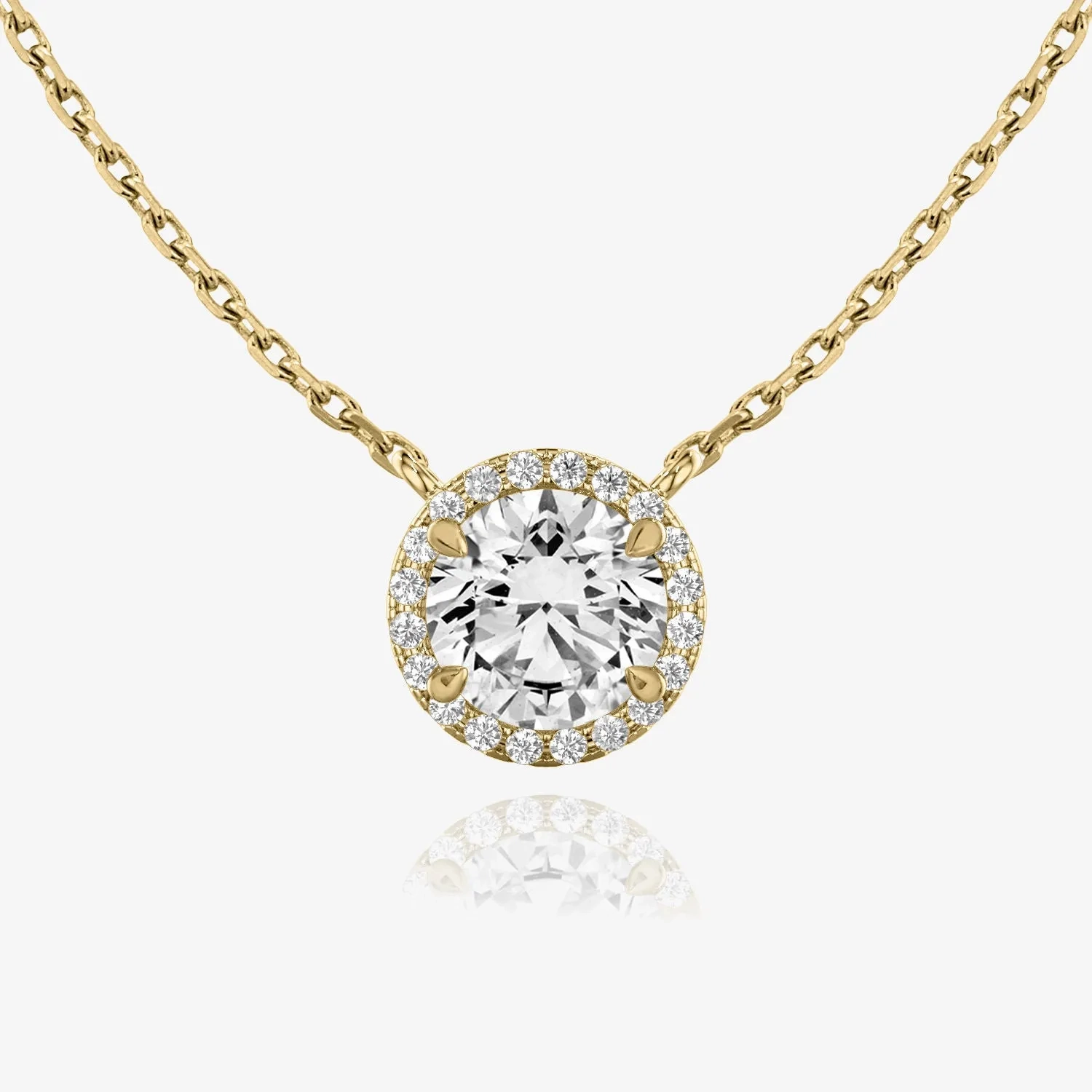Brilliant Round Halo 14K Whitegold Necklace w. Lab-Grown Diamonds