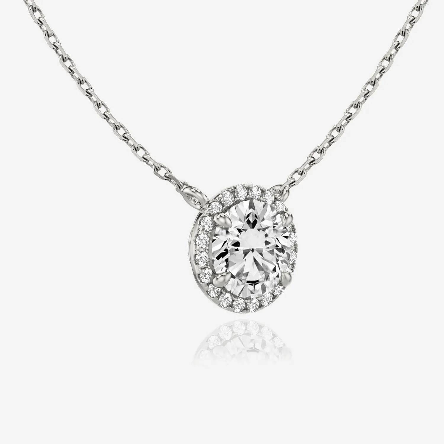 Brilliant Round Halo 14K Whitegold Necklace w. Lab-Grown Diamonds