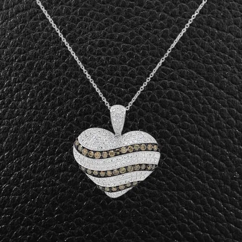 Brown &amp; White Diamond Heart Pendant