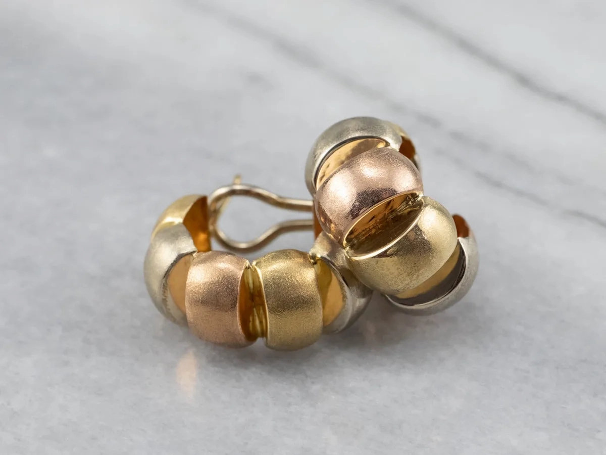 Brushed Tri Color Gold Hoop Earrings