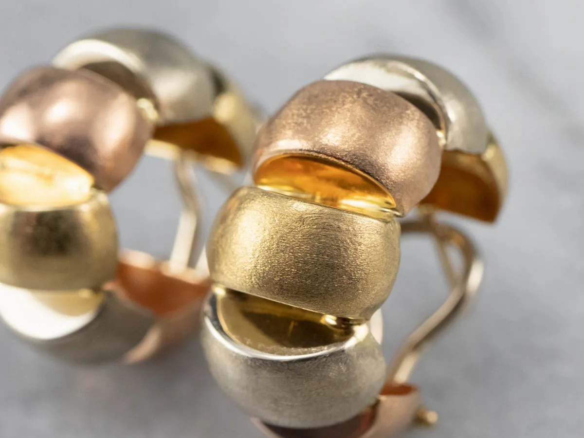 Brushed Tri Color Gold Hoop Earrings