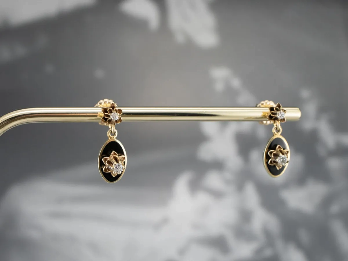Buttercup Diamond Black Enamel Drop Earrings