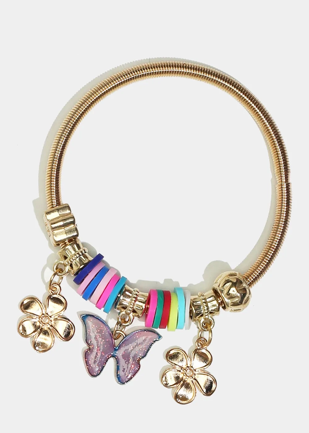 Butterfly &amp; Flower Charm Coil Bracelet
