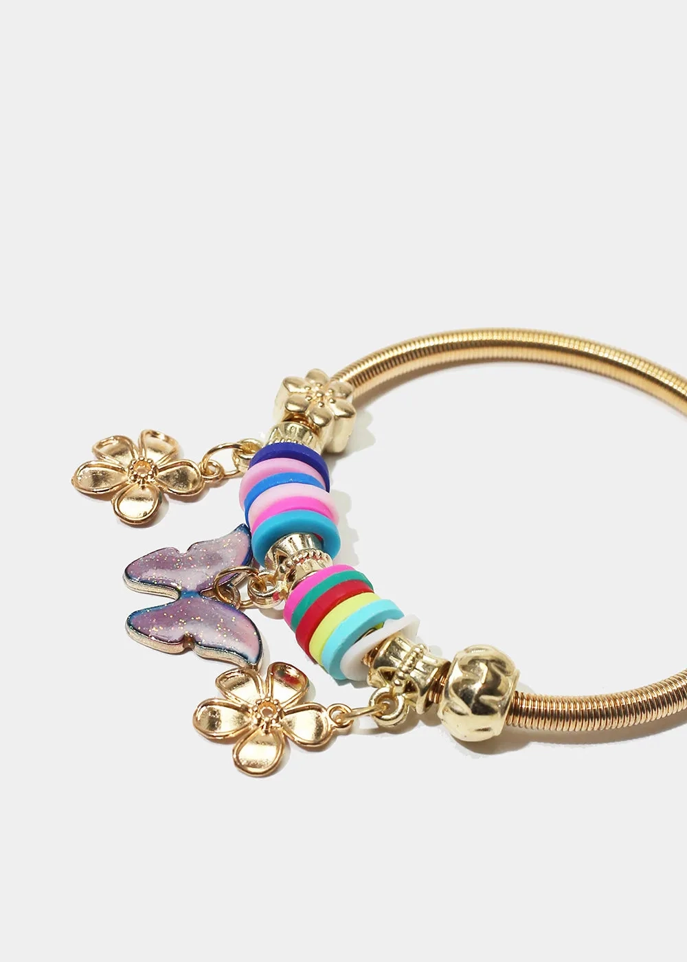 Butterfly &amp; Flower Charm Coil Bracelet