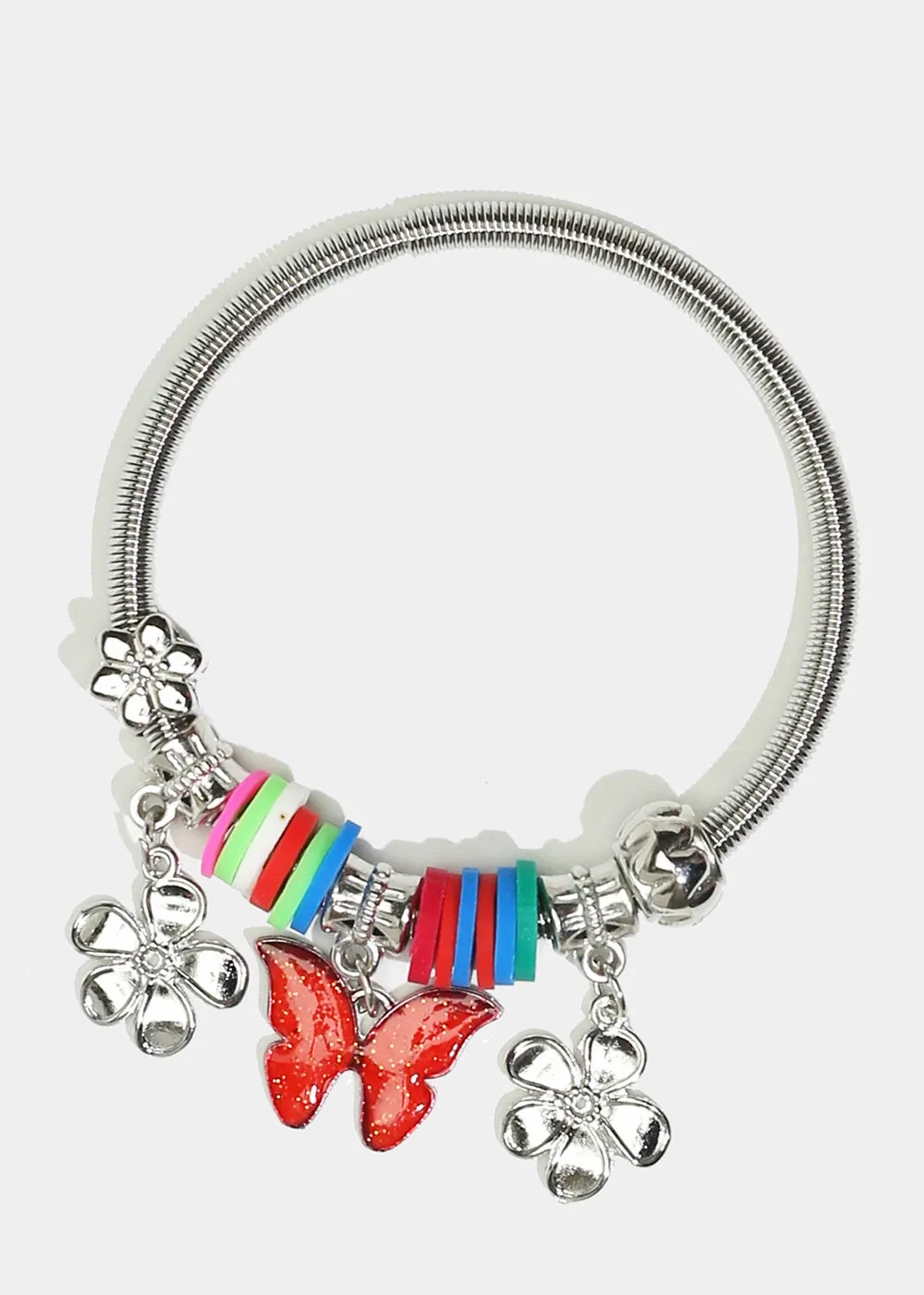 Butterfly &amp; Flower Charm Coil Bracelet
