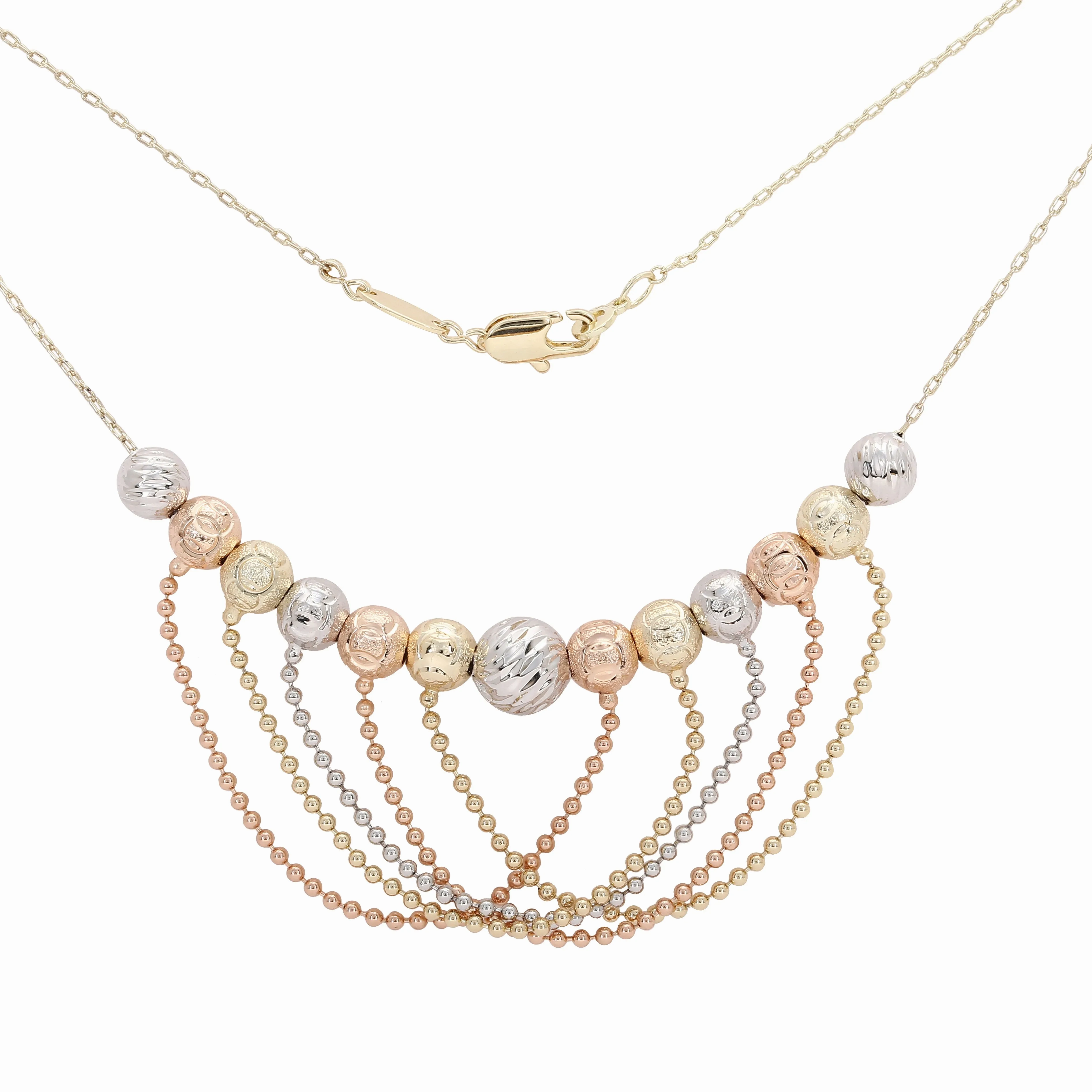 C hammered beads 14K Gold three tone Necklace