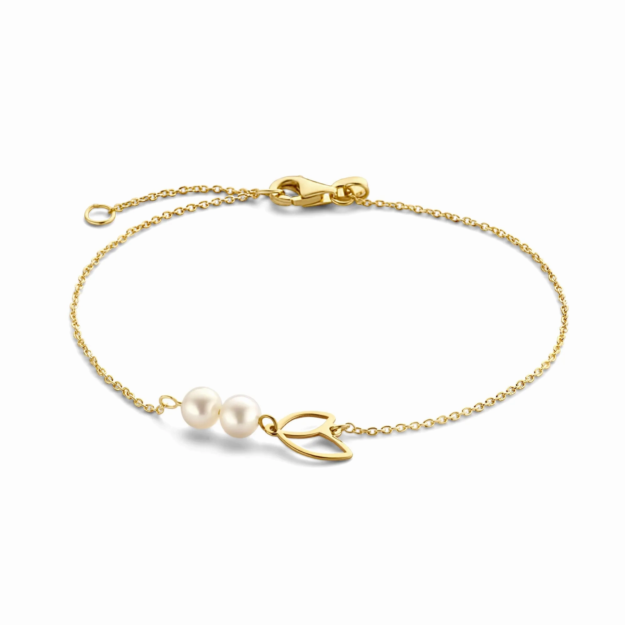 Cadeau d'Isabel 14 karat gold bracelet and ear studs set with pearls