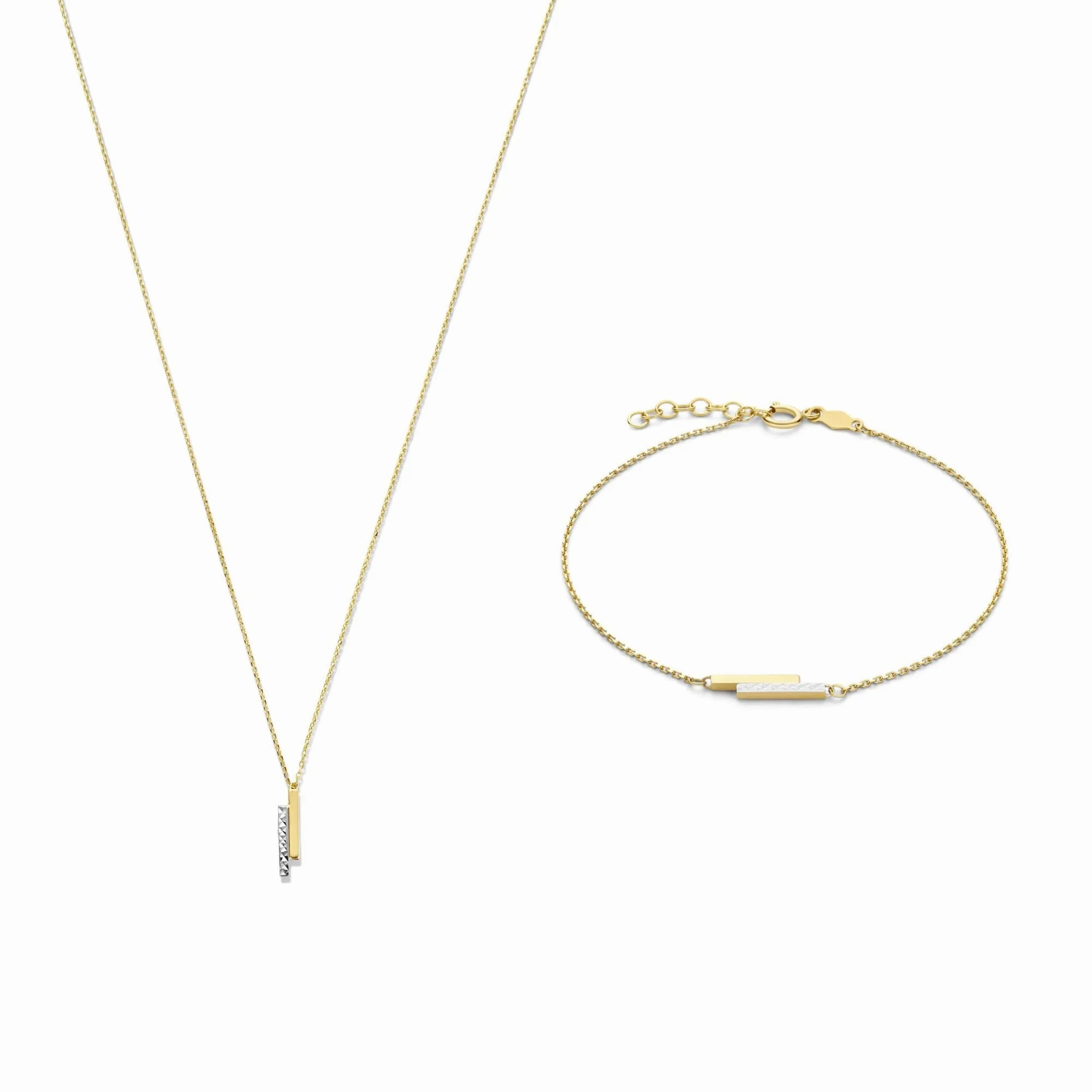 Cadeau d'Isabel 14 karat gold necklace and bracelet gift set with rods