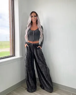 Camila Cordhose Cargo Weit geschnitten - Schwarz