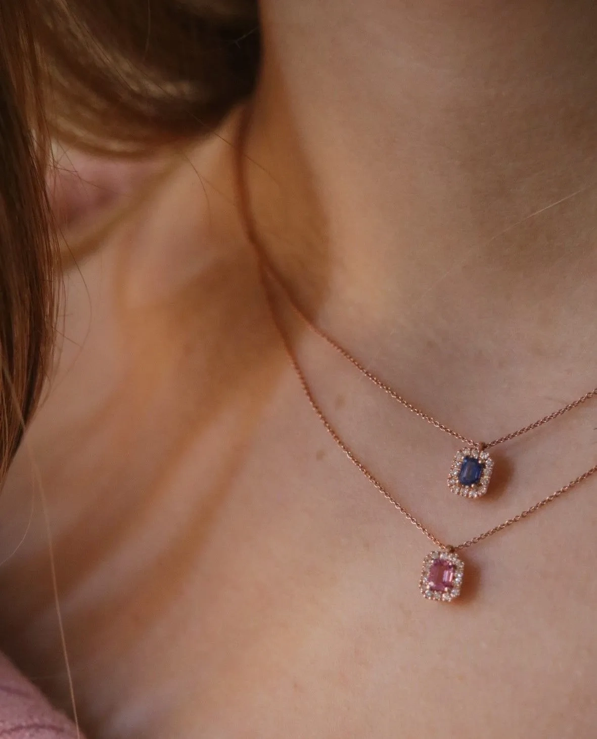 Candy 18K Rose Gold Necklace w. Diamonds &amp; Pink Sapphire