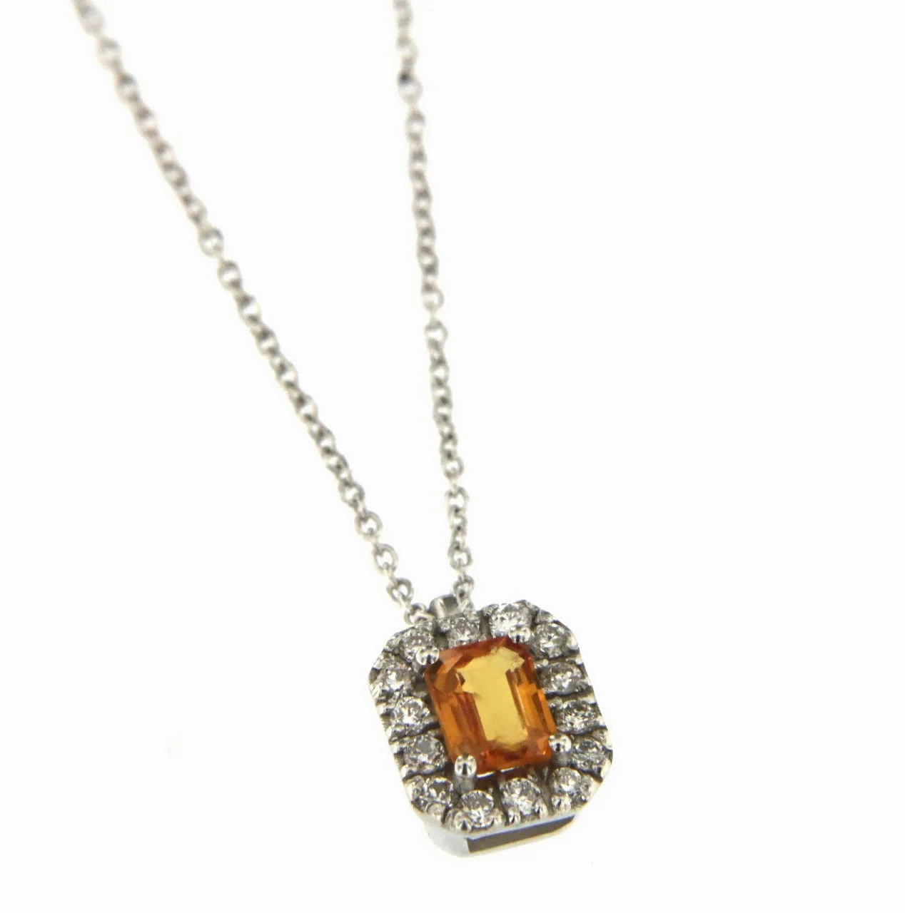 Candy 18K White Gold Necklace w. Diamonds &amp; Orange Sapphire