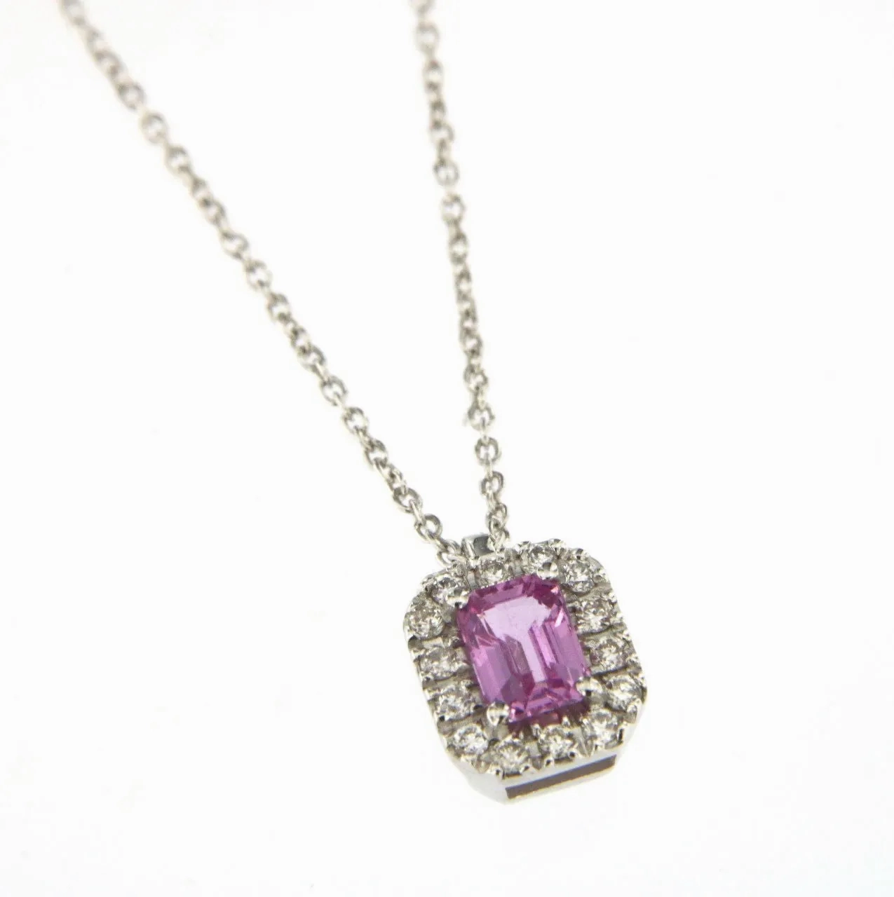 Candy 18K White Gold Necklace w. Diamonds &amp; Pink Sapphire
