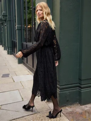 Caro Recyceltes Spitzen-Midi-Kleid | Kaviar Schwarz