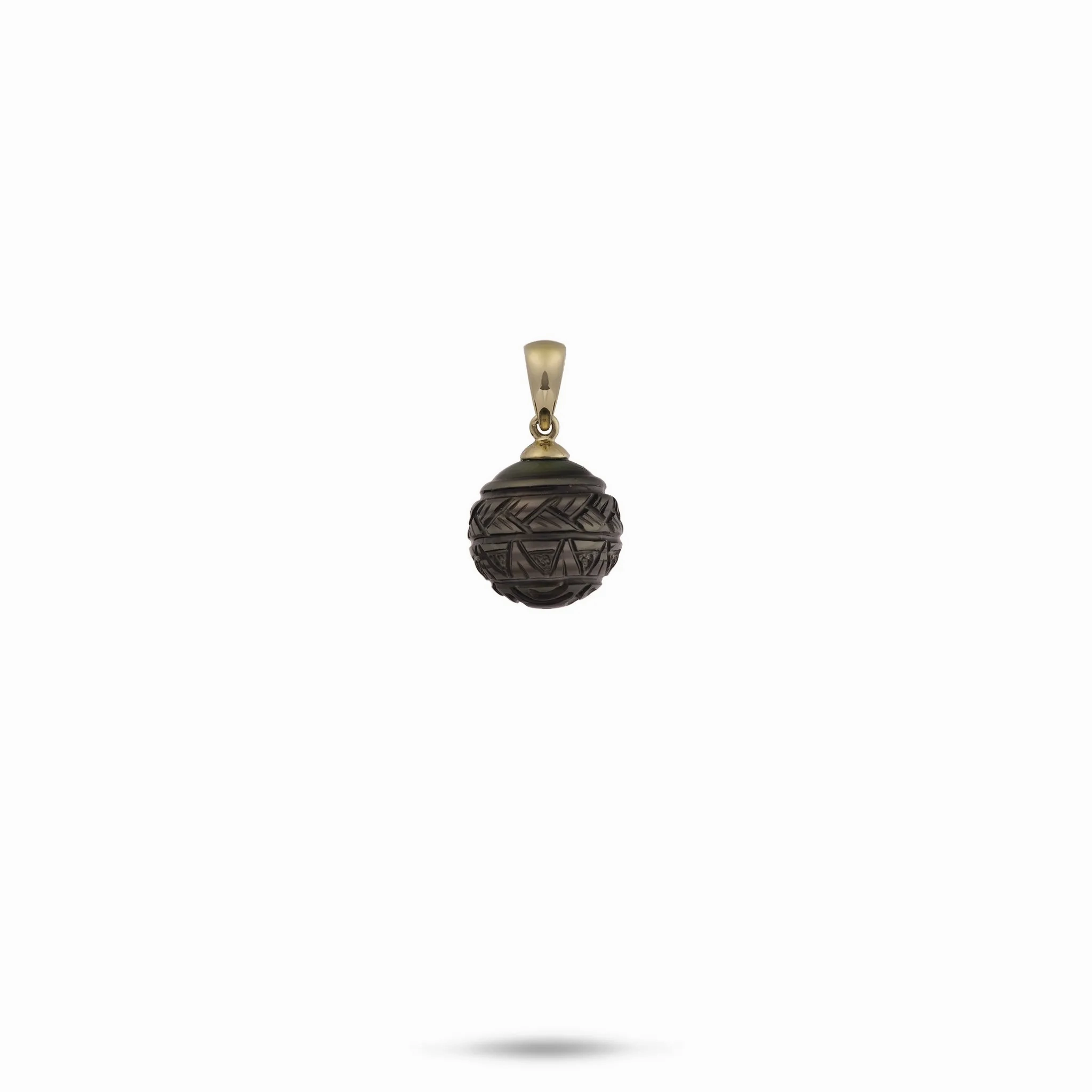 Carved Tahitian Black Pearl Pendant in Gold- 13-16mm