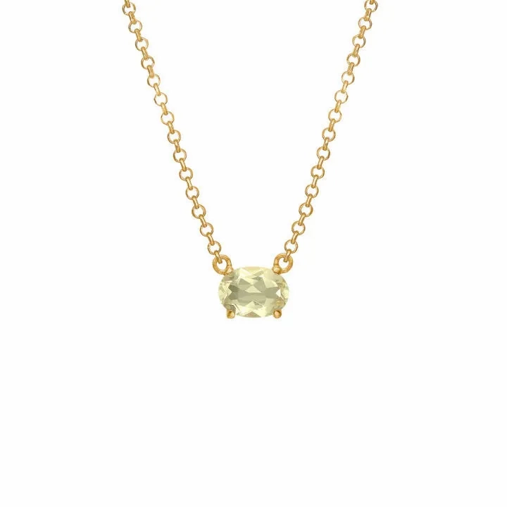 Chain 18K Gold Plated Necklace w. Quartz