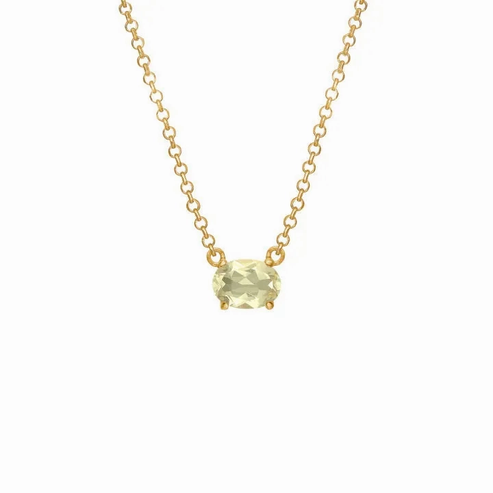 Chain 18K Gold Plated Necklace w. Quartz