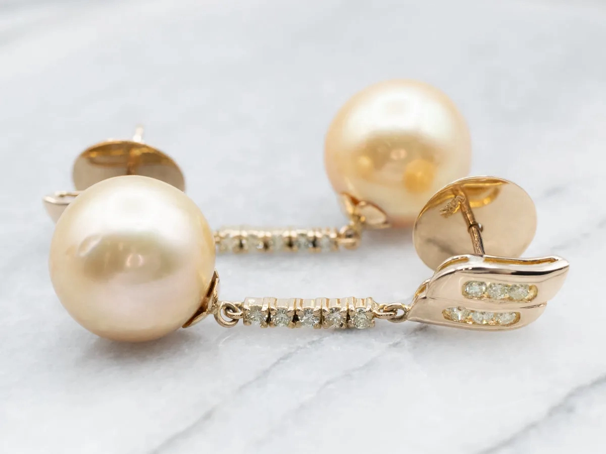 Champagne Pearl and Diamond Statement Earrings