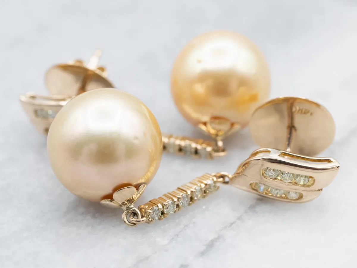 Champagne Pearl and Diamond Statement Earrings