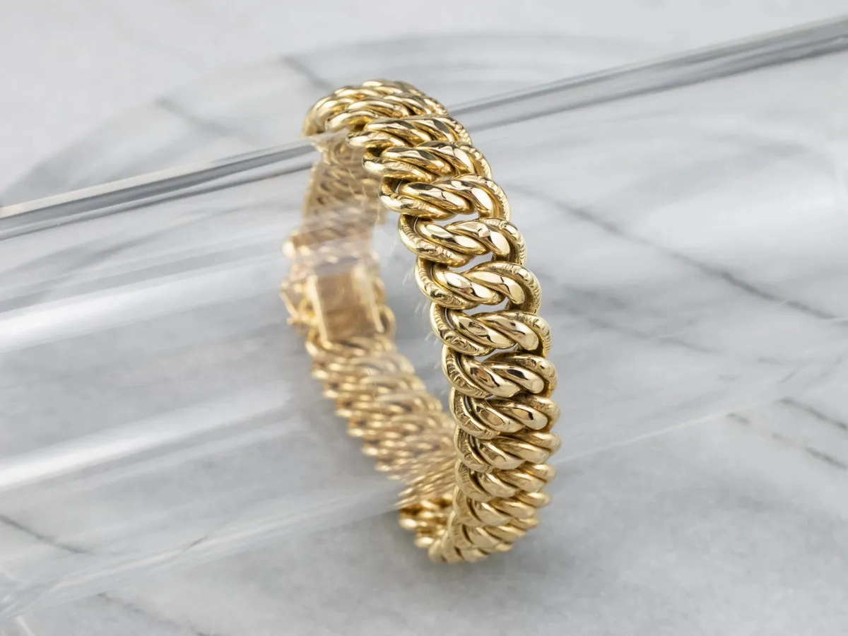 Chased 18K Gold Curb Chain Bracelet