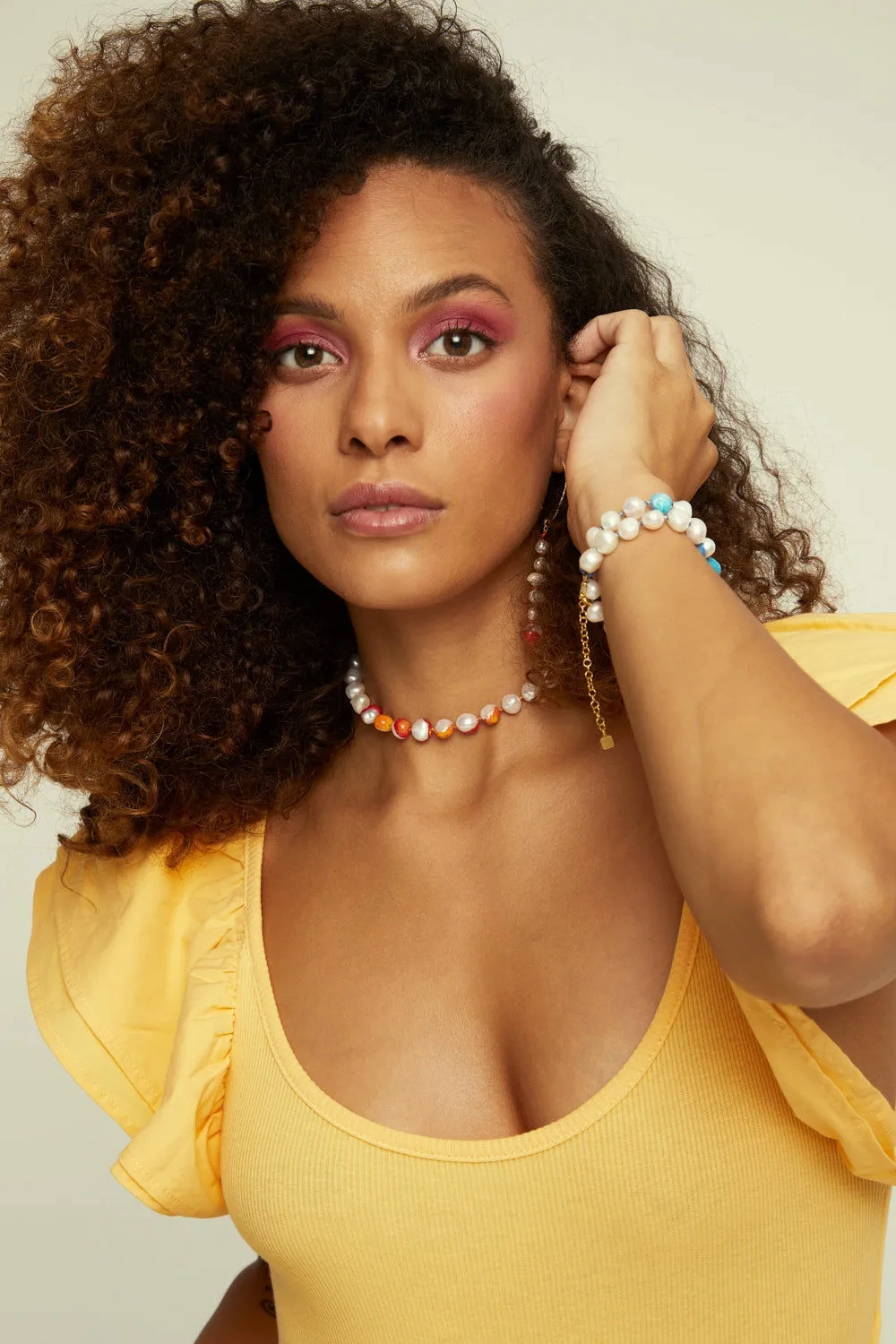 Choker Bah??a Blue 18K Gold Plated Necklace w. Pearls