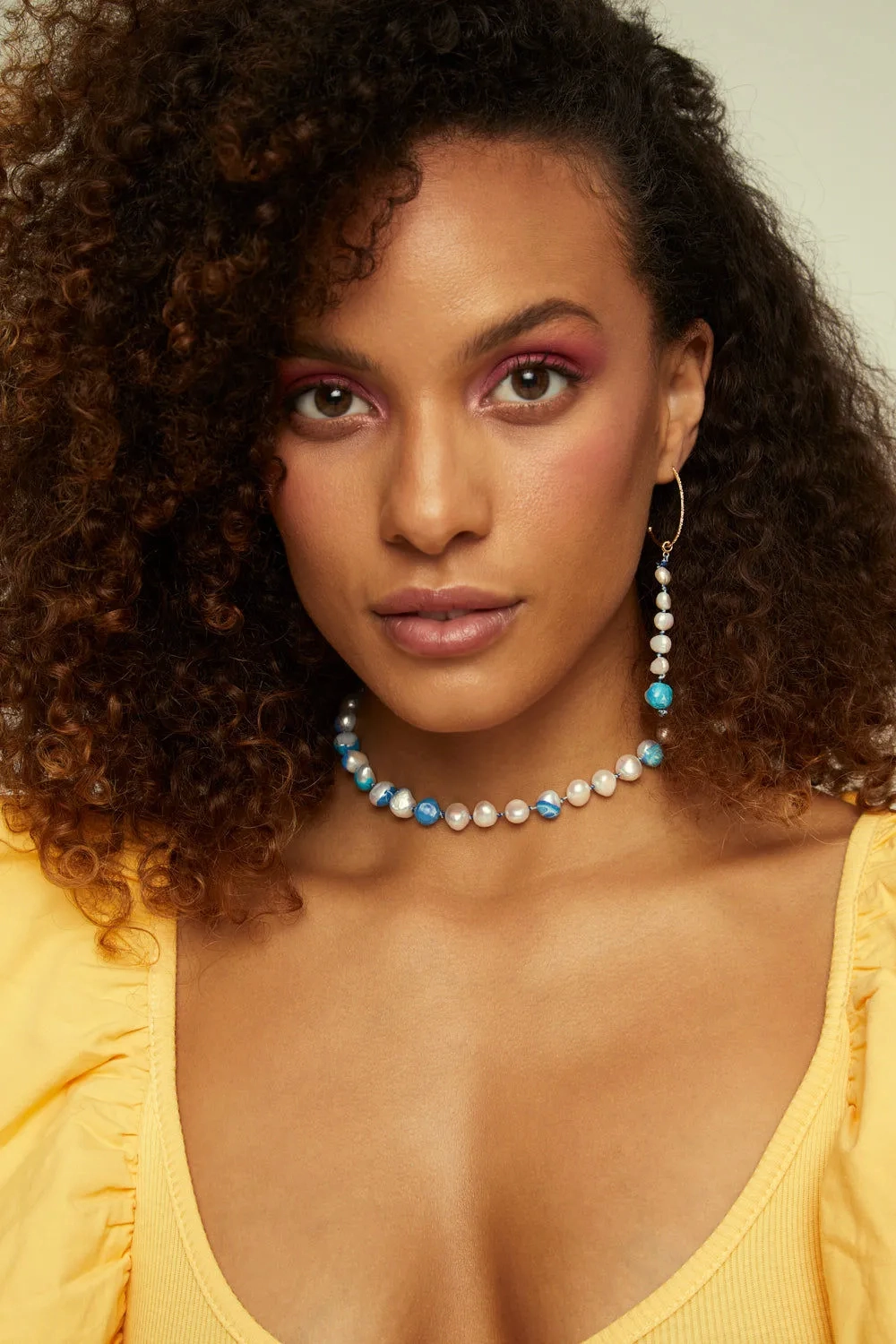 Choker Bah??a Blue 18K Gold Plated Necklace w. Pearls