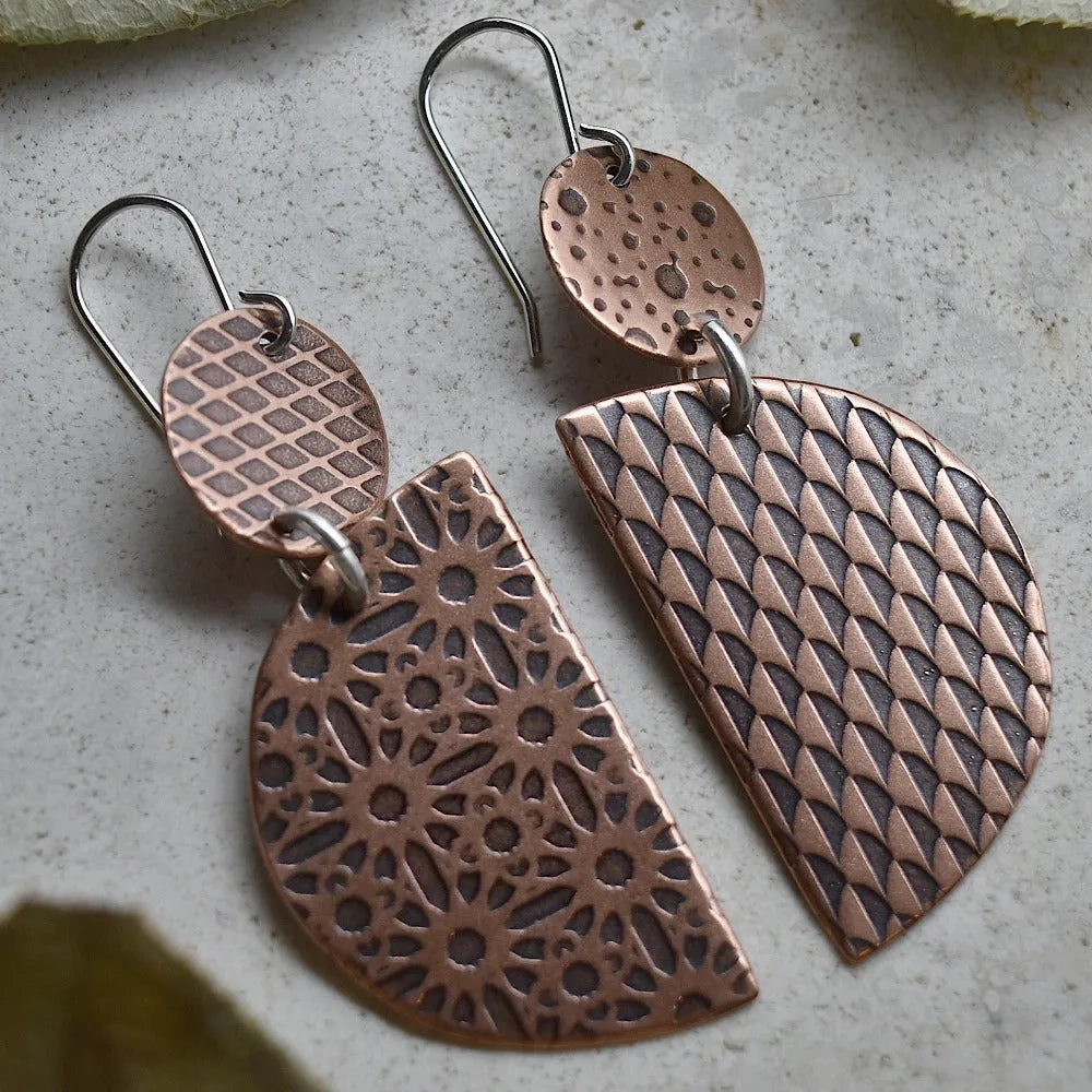 Circle &amp; Semi-Circle Copper Drop Earrings