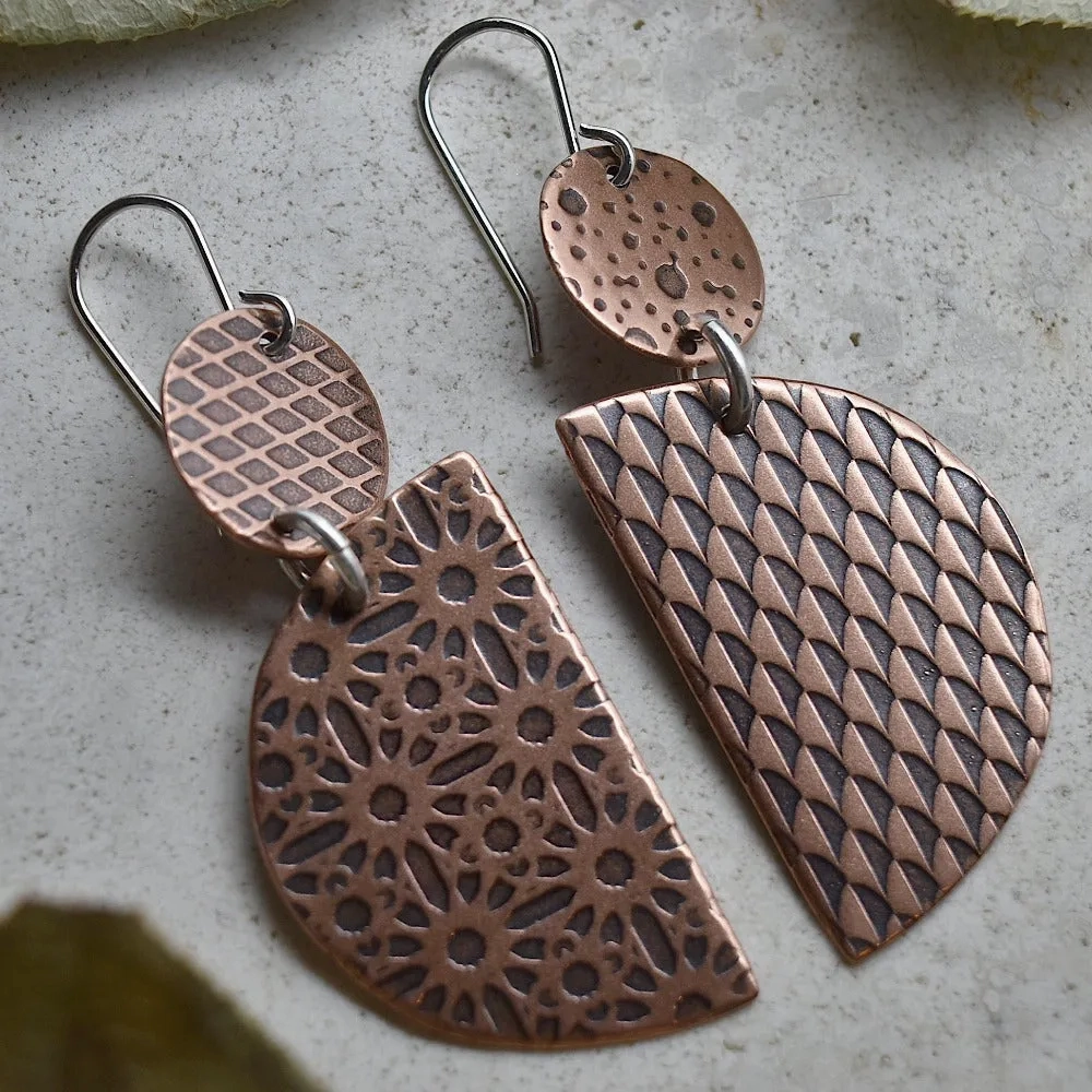 Circle &amp; Semi-Circle Copper Drop Earrings