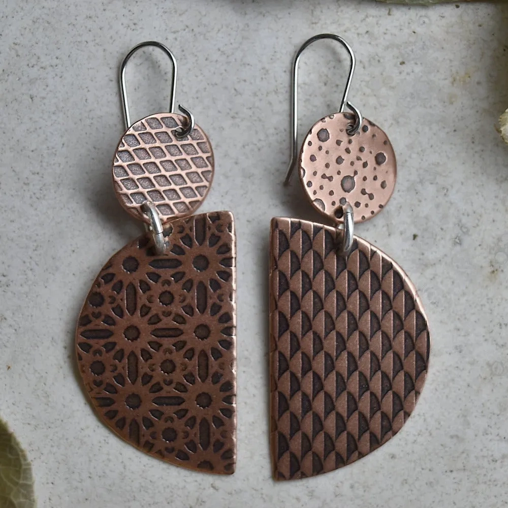 Circle &amp; Semi-Circle Copper Drop Earrings