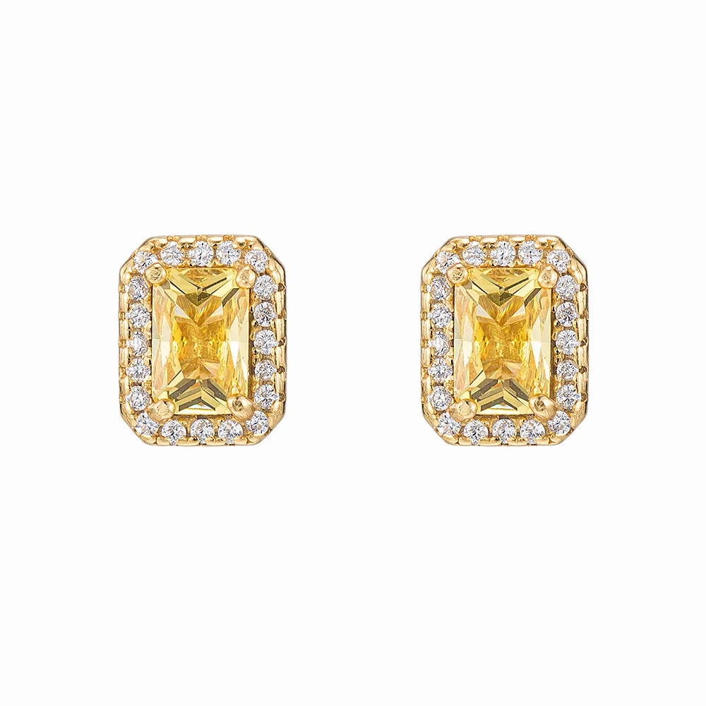Citrine and CZ Stud Earrings