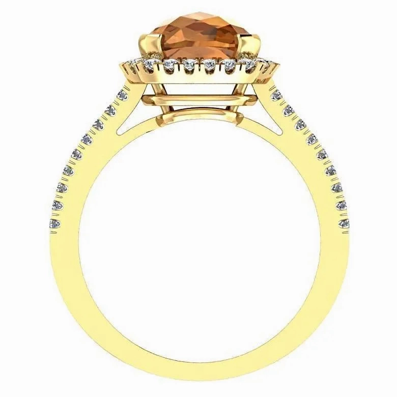 Citrine Cushion Diamond Halo Ring 18K Yellow Gold