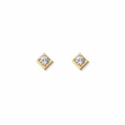 Cl??o Square Studs  - Gold &amp; Diamond