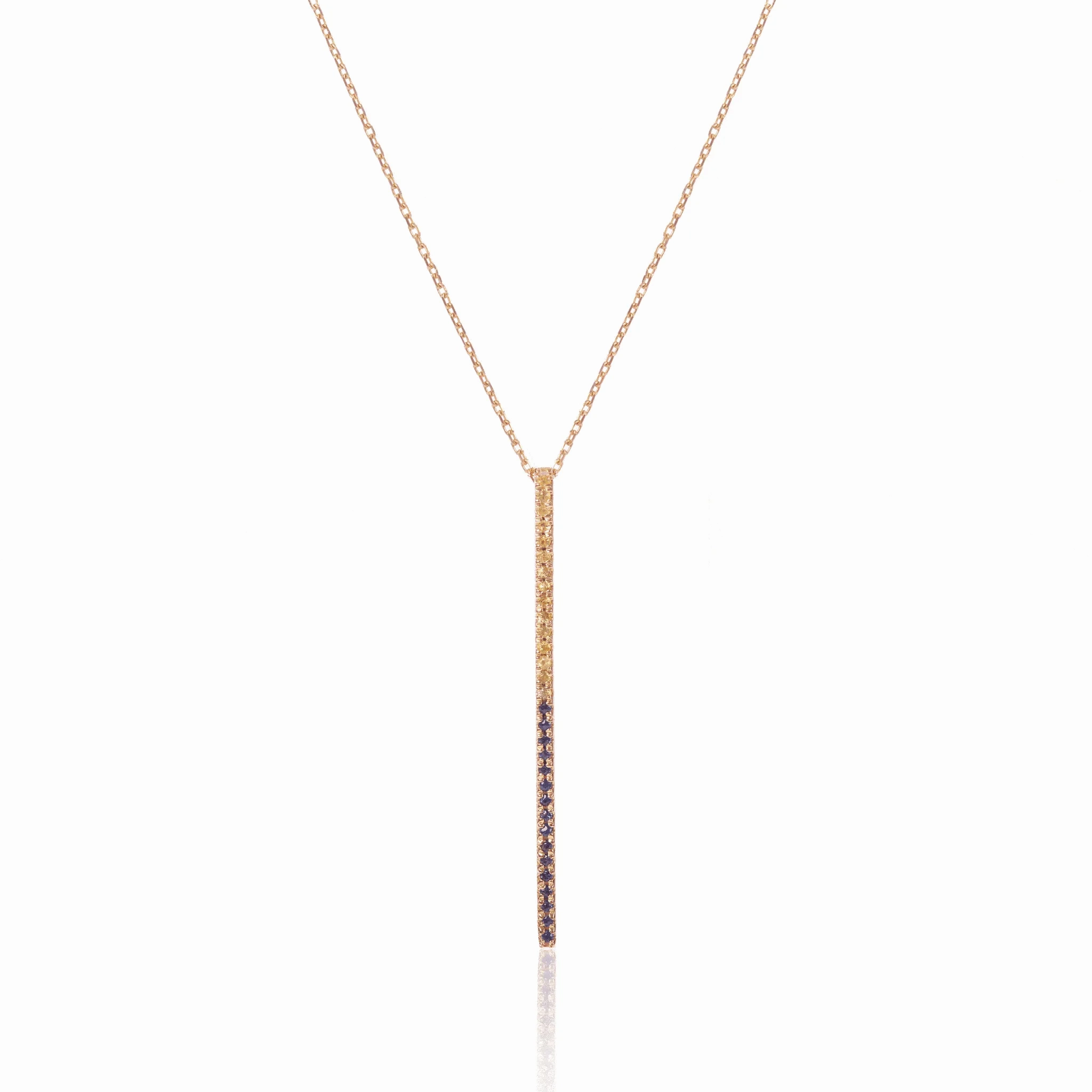 Claire Bar 14K Gold Necklace w. Yellow &amp; Blue Sapphires